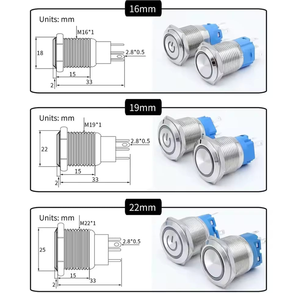 Latching Push Button with Led - White - 12V - 16mm | ATMOSFÆR ENGINEERING